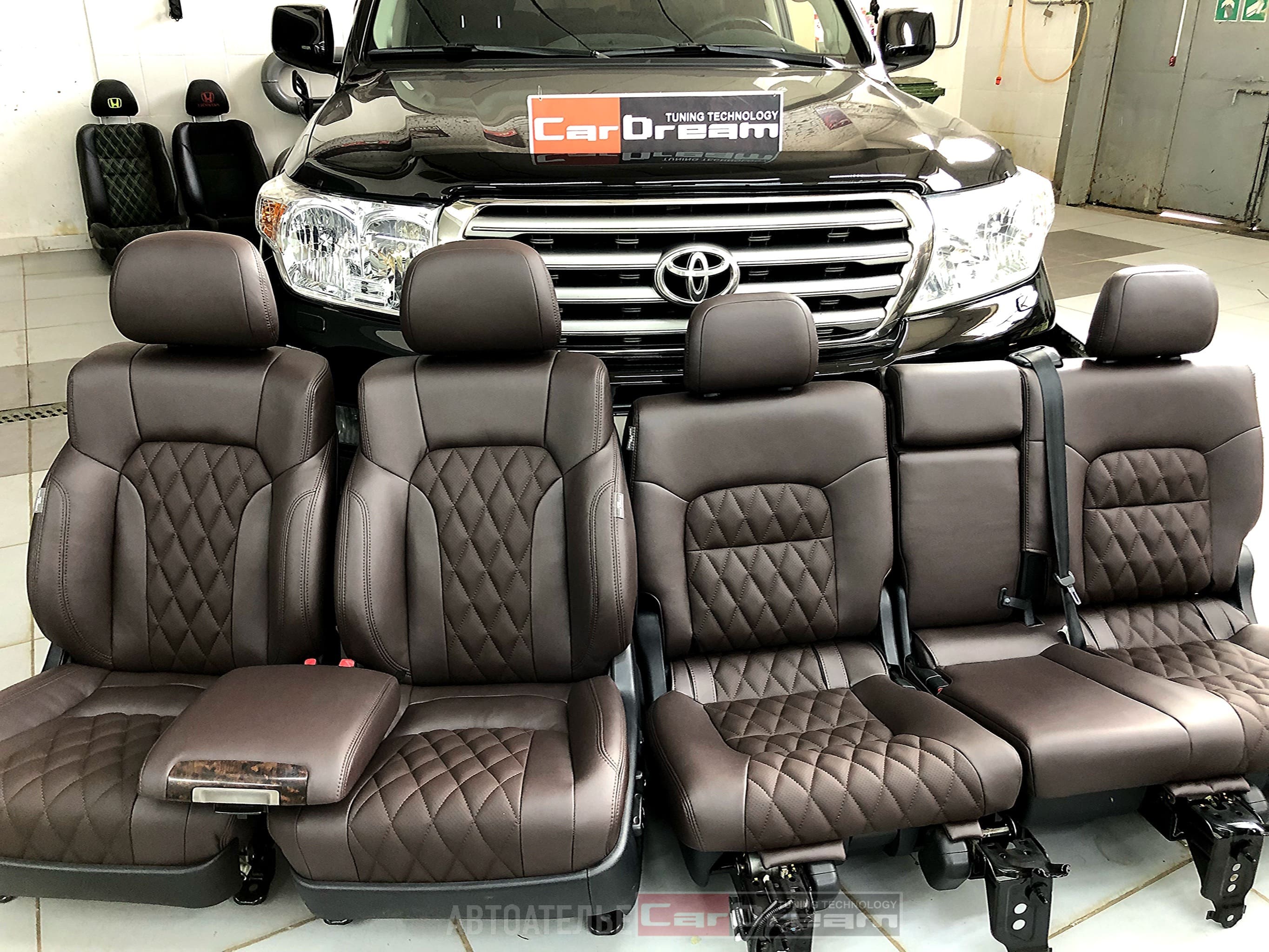 Перетяжка салона кожей Nappa Chocolate Toyota Land Cruiser 200 под стиль Lexus LX570